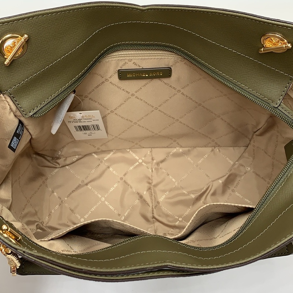 MICHAEL KORS 
Jet Set Large Logo Tote Chain Shoulder Bag 
COLOR OLIVE 
NWT - Picture 9 of 16
